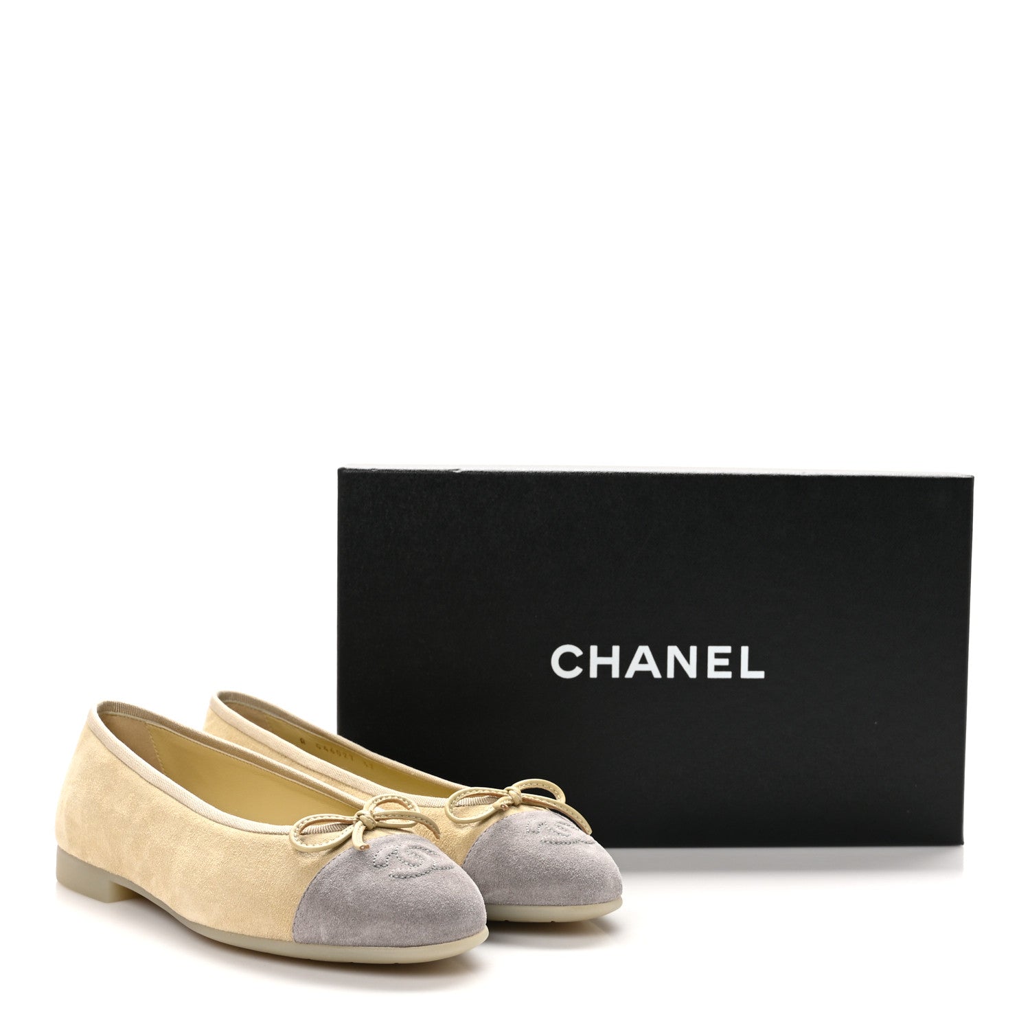Chanel Suede Cap Toe CC Ballerina Flats 37 Light Yellow Grey 10 of 10