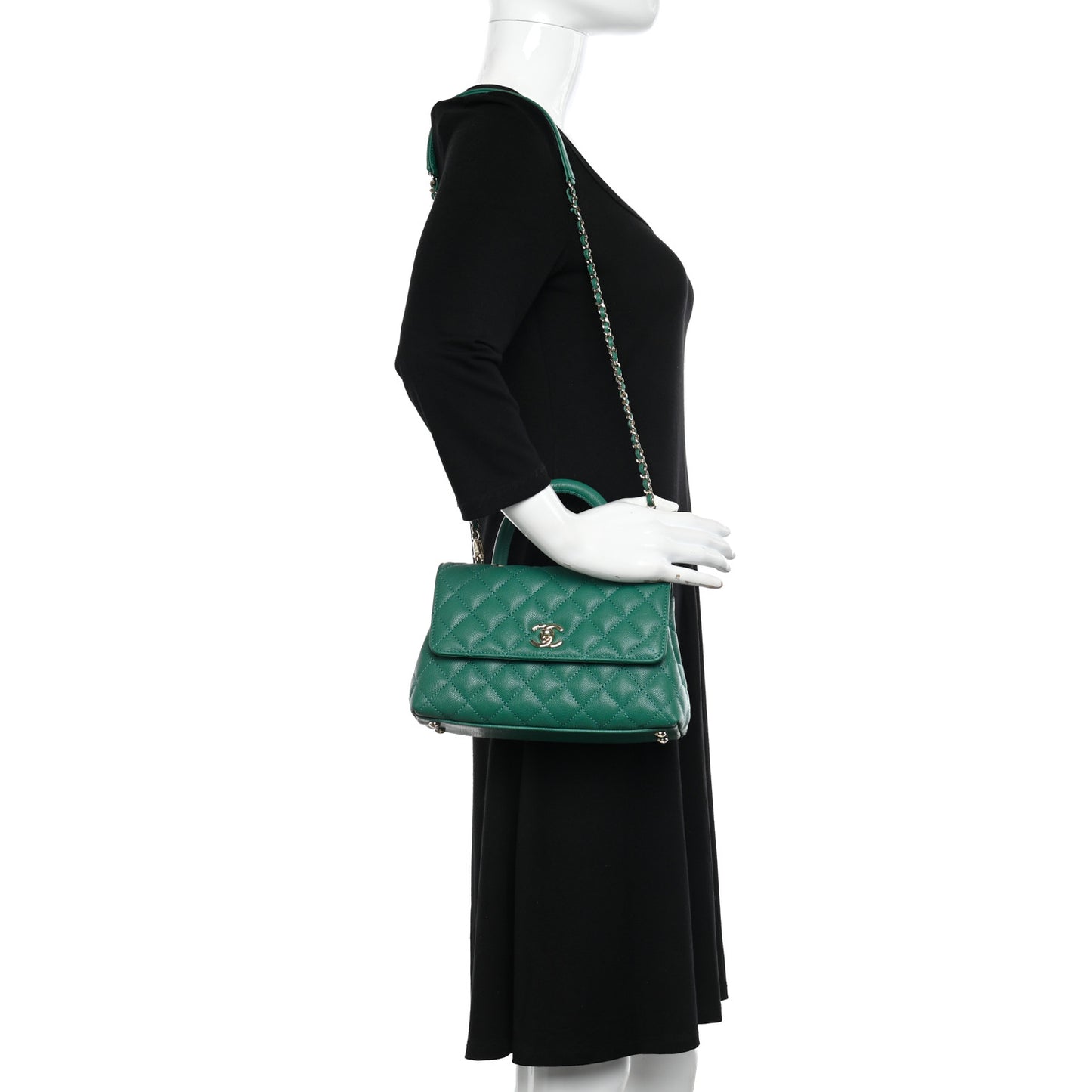 Caviar Quilted Mini Coco Handle Flap Green