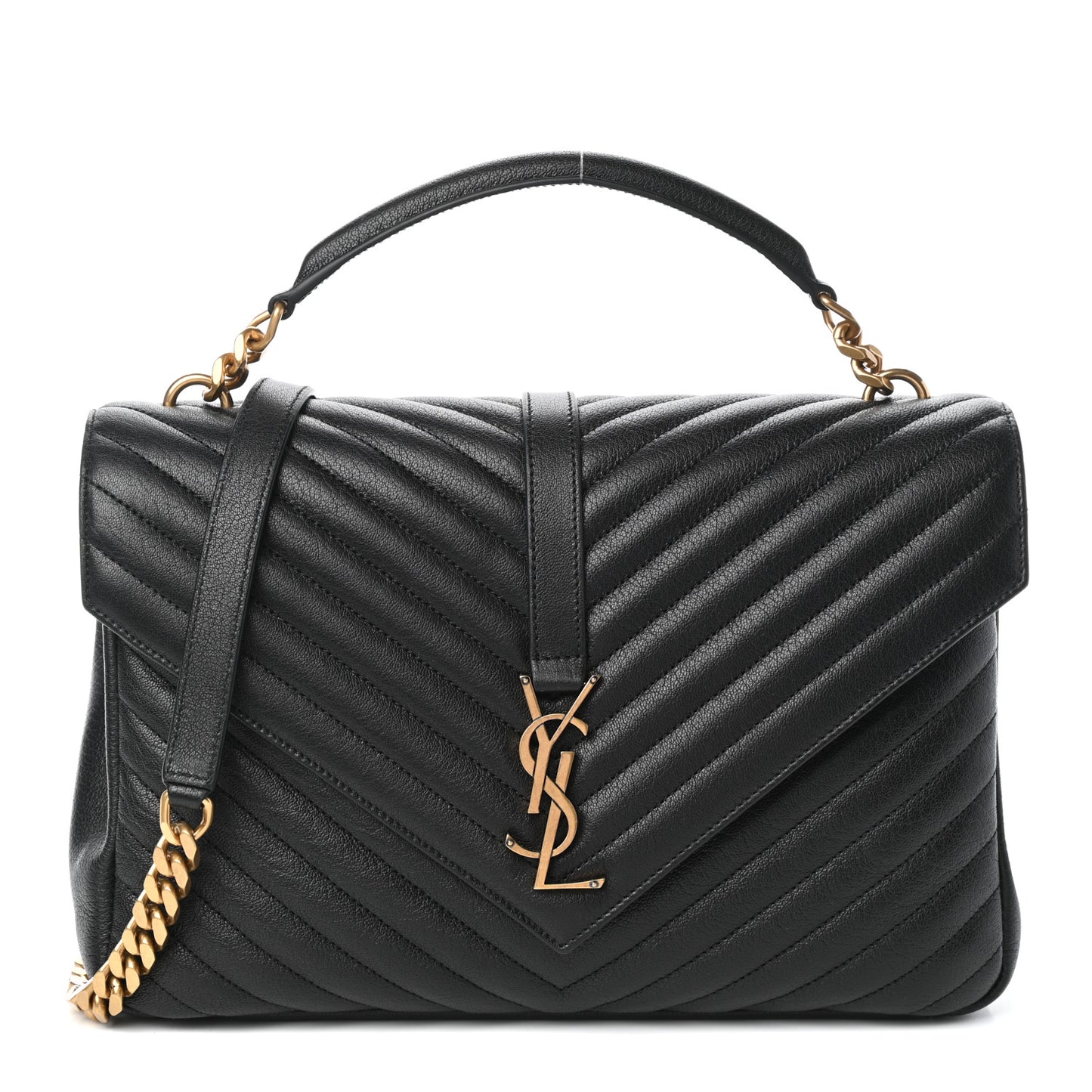 Sheepskin Matelasse Chevron Monogram Large College Satchel Black