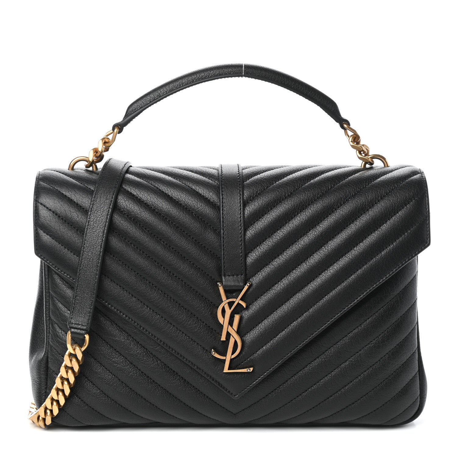 Saint Laurent Sheepskin Matelasse Chevron Monogram Large College Satchel Black 1 of 9