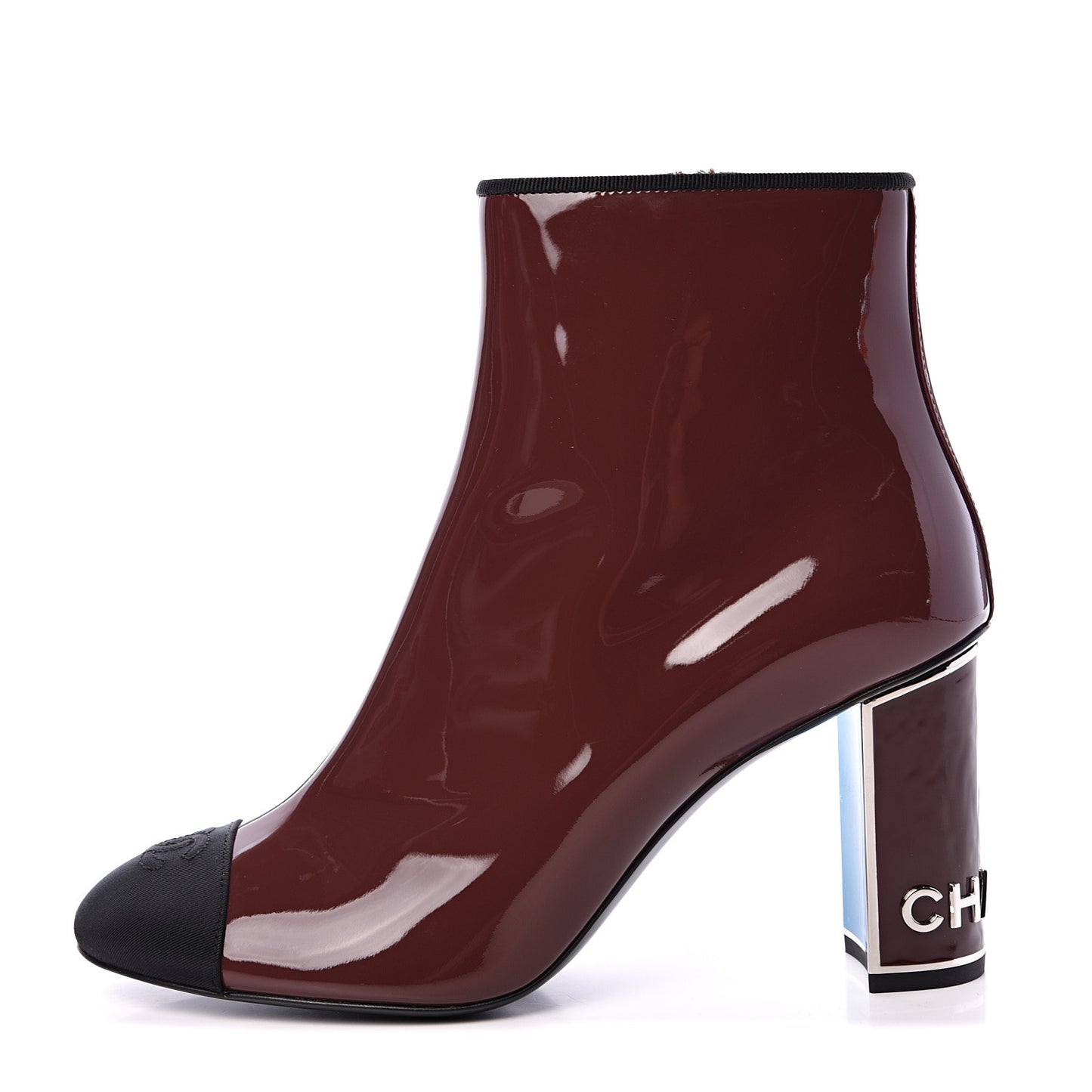 Patent Grosgrain CC Cap Toe Boots 41 Burgundy Black