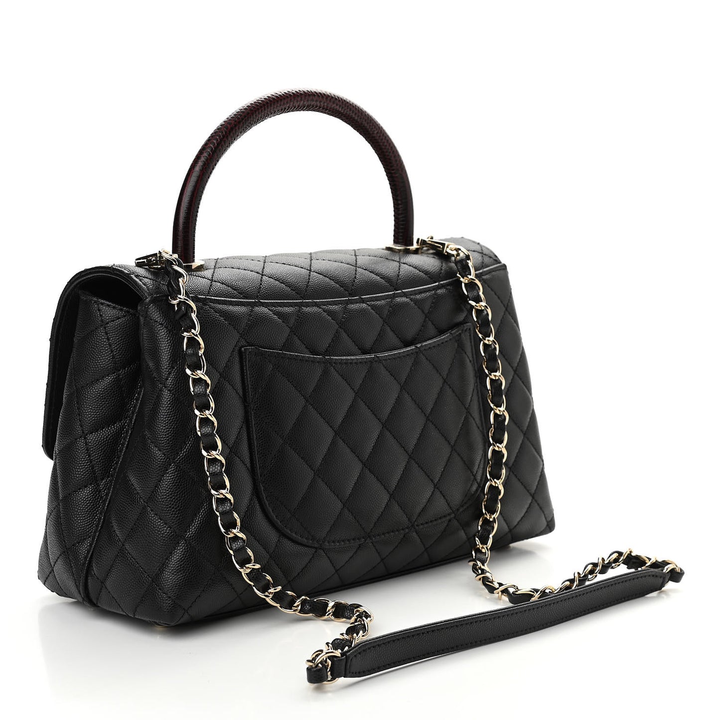 Caviar Lizard Quilted Small Coco Handle Flap Black
