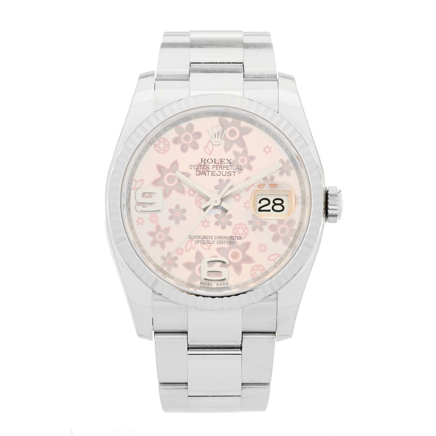 Rolex Stainless Steel 18K White Gold 36mm Oyster Perpetual Datejust Watch Pink Flowers 116234 1 of 4