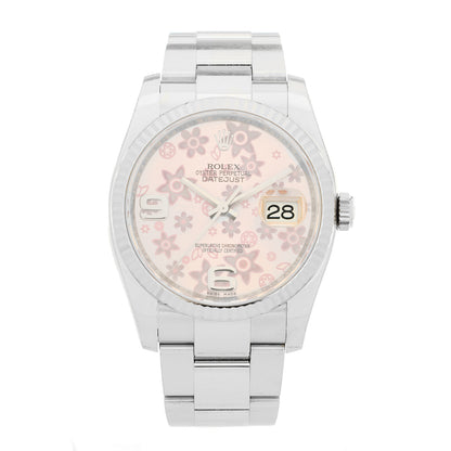 Rolex Stainless Steel 18K White Gold 36mm Oyster Perpetual Datejust Watch Pink Flowers 116234 1 of 4