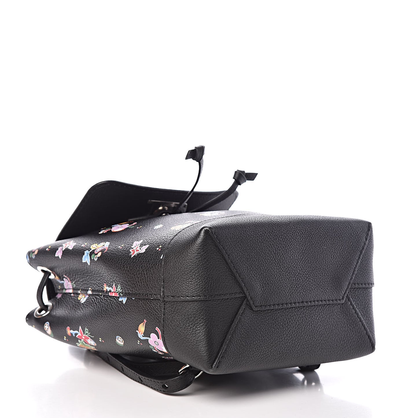 Calfskin Flower Lockme Mini Backpack Black Multicolor