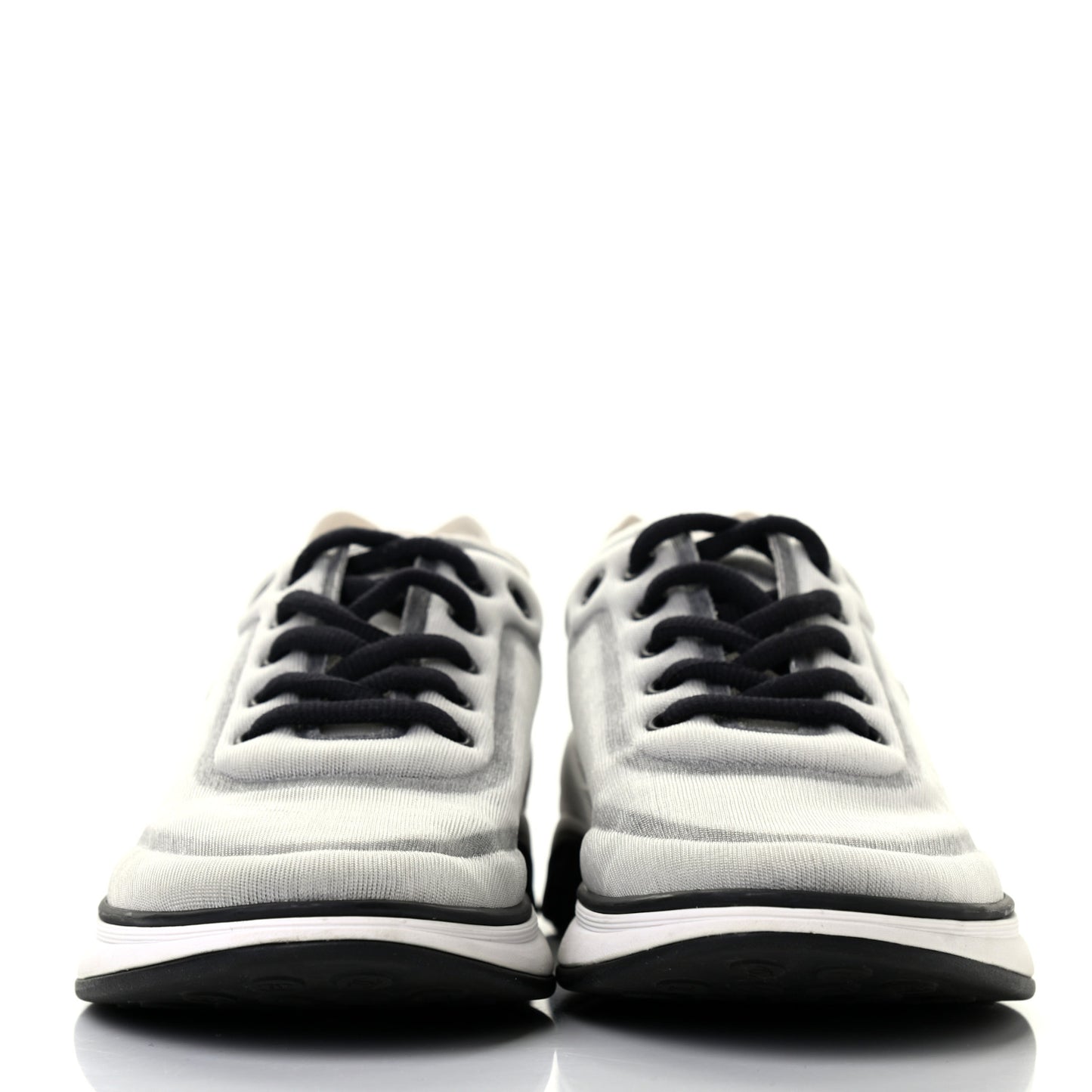 Calfskin Mesh Lycra Womens Logo Sneakers 38.5 White Black