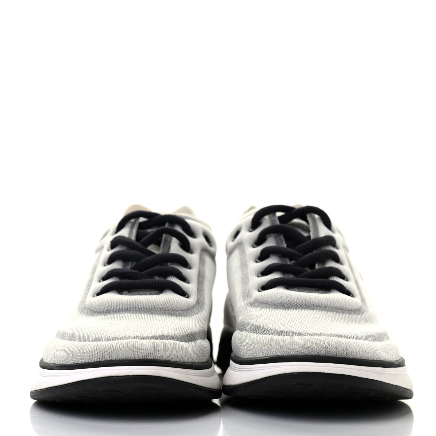Chanel Calfskin Mesh Lycra Womens Logo Sneakers 38.5 White Black 2 of 7