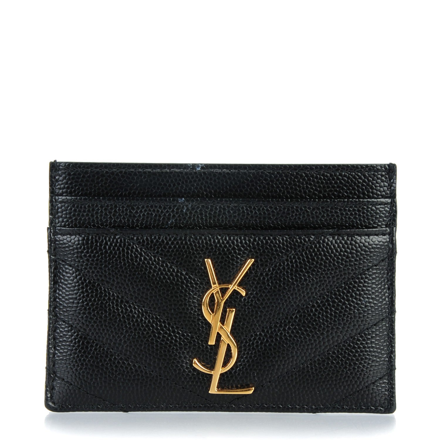 Saint Laurent Grain De Poudre Matelasse Chevron Monogram Credit Card Case Black 1 of 15