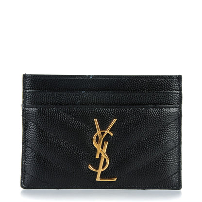 Saint Laurent Grain De Poudre Matelasse Chevron Monogram Credit Card Case Black 1 of 15