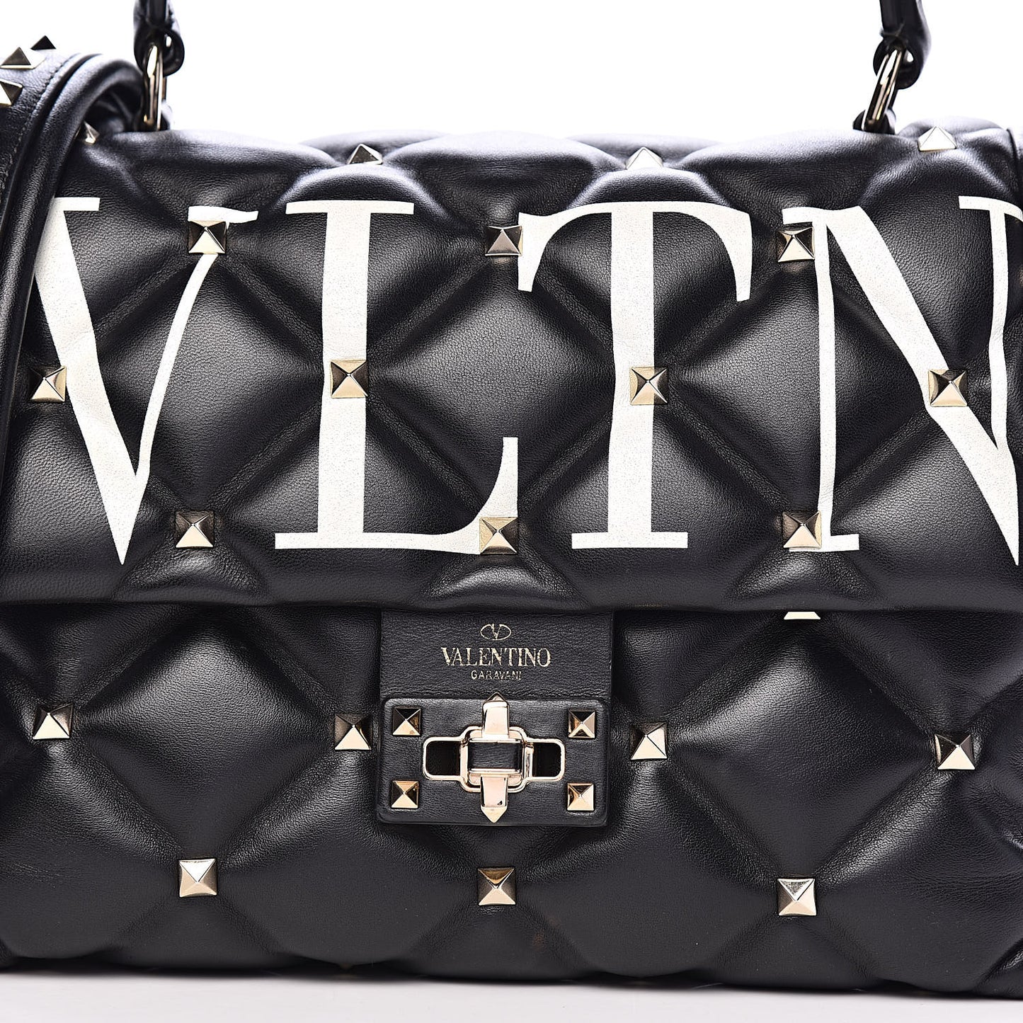 Lambskin VLTN Print Candystud Top Handle Bag Black
