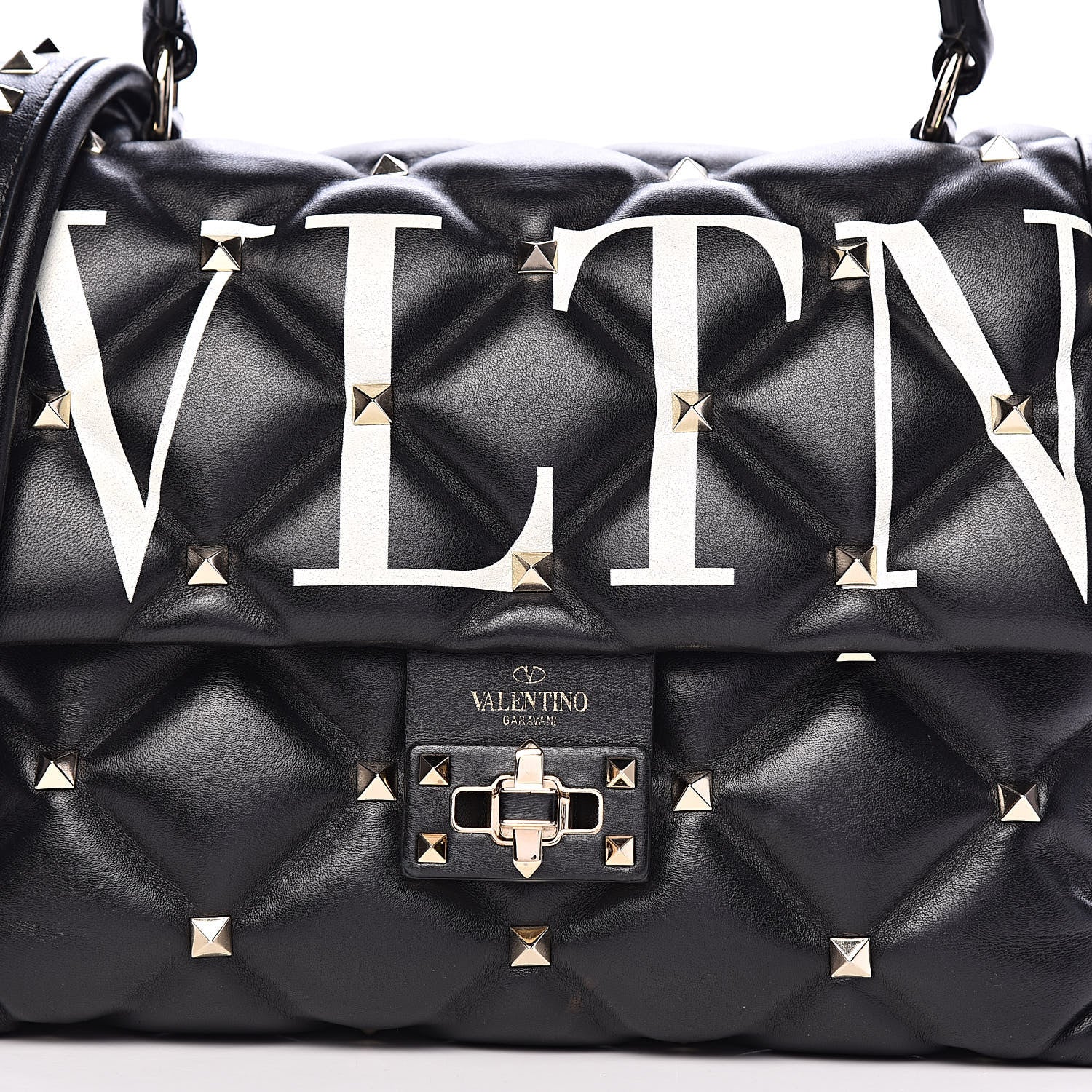 Valentino Garavani Lambskin VLTN Print Candystud Top Handle Bag Black 12 of 12