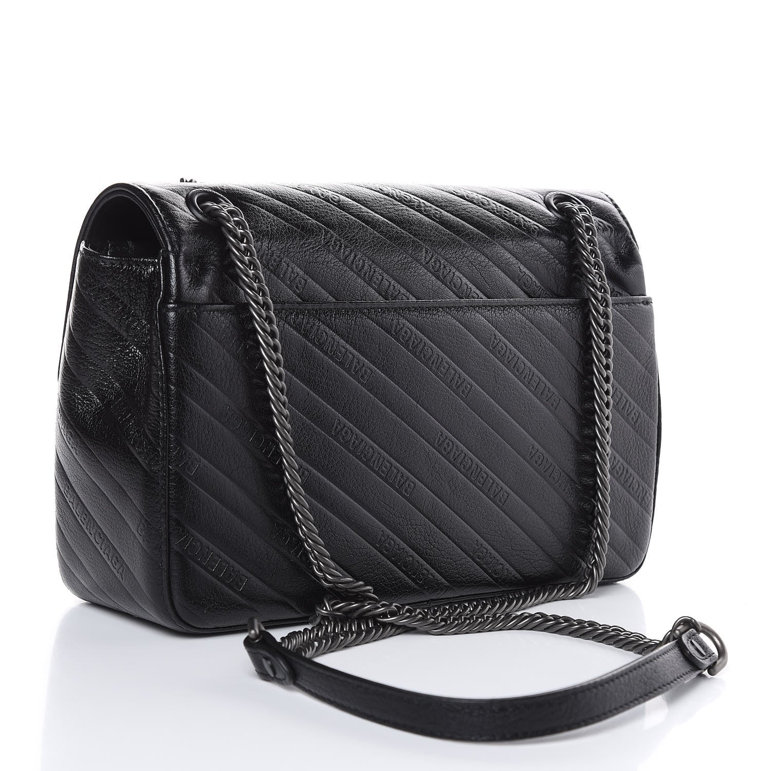Balenciaga Shiny Goatksin Logo Embossed Monochrome M BB Round Shoulder Bag Black 3 of 14