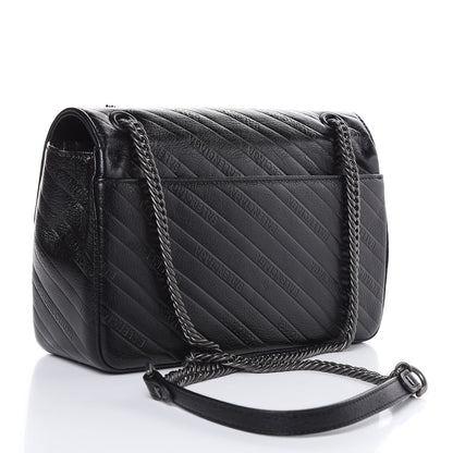 Balenciaga Shiny Goatksin Logo Embossed Monochrome M BB Round Shoulder Bag Black 3 of 14