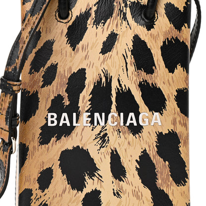 Balenciaga Smooth Calfskin Leopard Print Logo Shopping Phone Holder Bag Beige Black 7 of 10