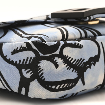 Fendi X JOSHUA VIDES Nylon Flower Clouds Print Mini Belt Baguette White Celeste Black 9 of 10