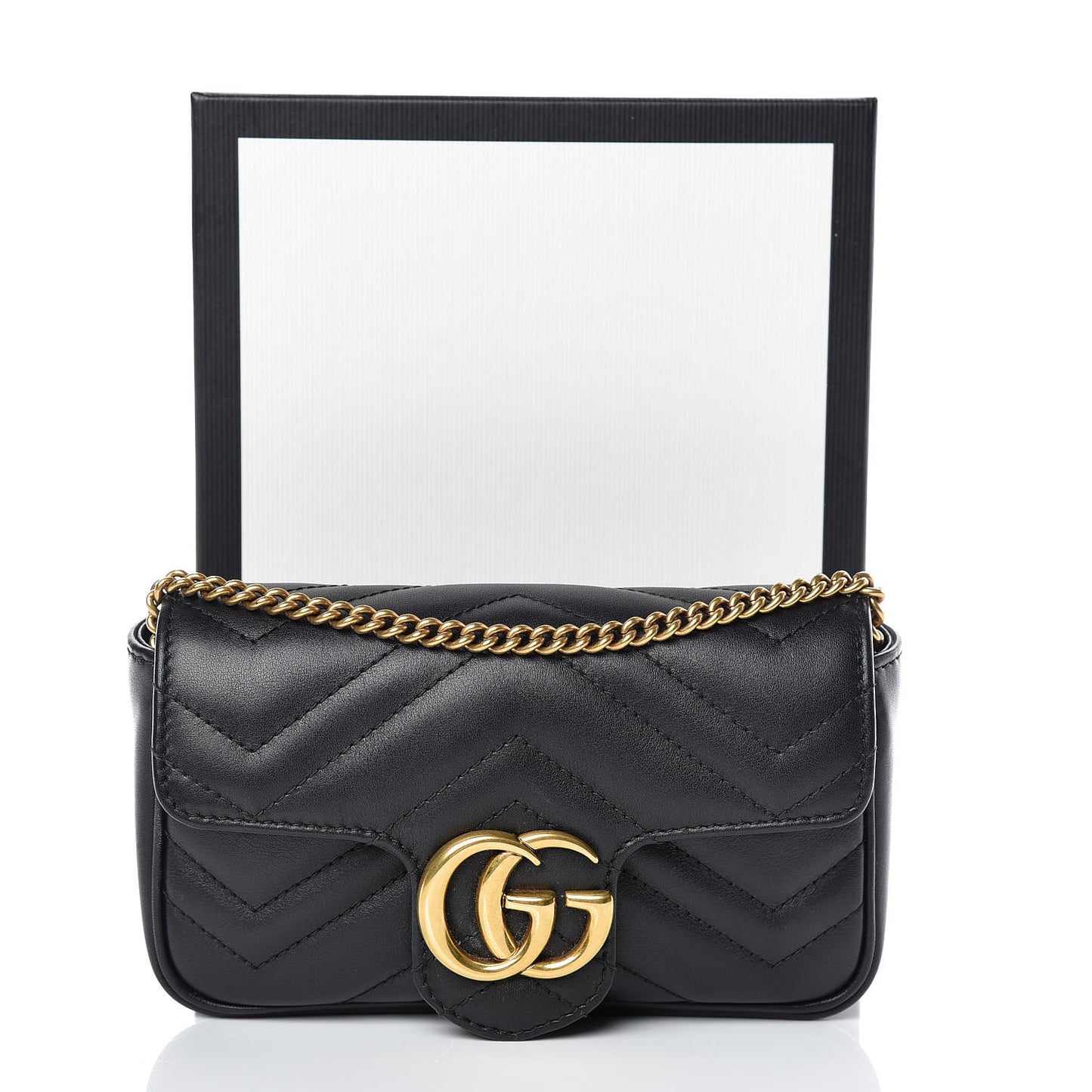 Calfskin Matelasse Super Mini GG Marmont Shoulder Bag Black
