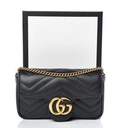 Gucci Calfskin Matelasse Super Mini GG Marmont Shoulder Bag Black 10 of 10