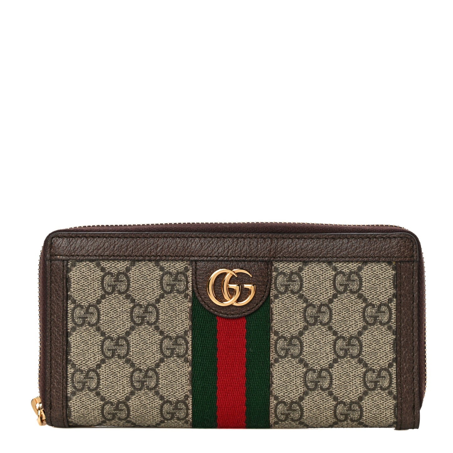 GG Supreme Monogram Web Ophidia Zip Around Wallet Brown