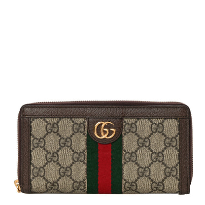 Gucci GG Supreme Monogram Web Ophidia Zip Around Wallet Brown 1 of 10