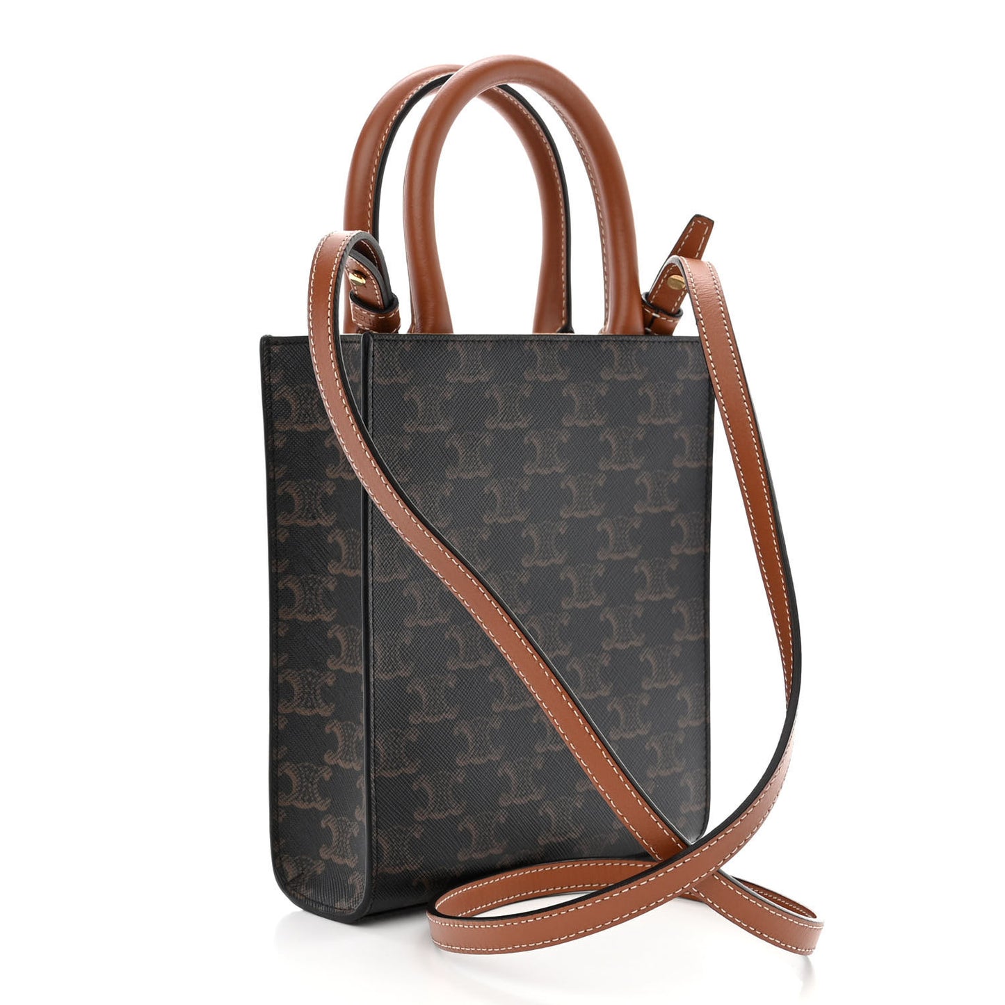 Triomphe Canvas Calfskin Mini Vertical Cabas Tan