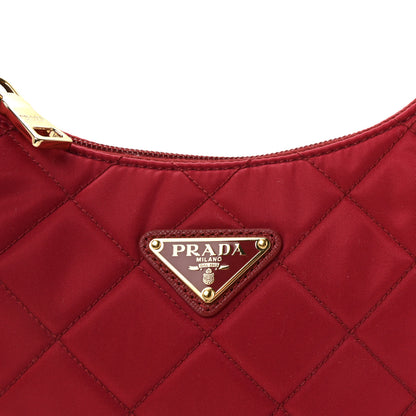 Prada Tessuto Nylon Impuntu Quilted Shoulder Bag Cherry 7 of 9