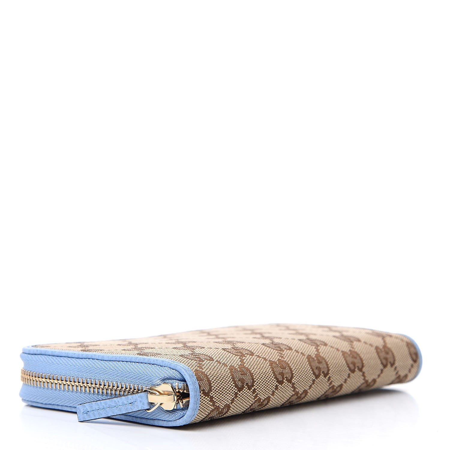 Gucci Monogram Dollar Calfskin Zip Around Wallet Beige Ebony Mineral Blue 4 of 10