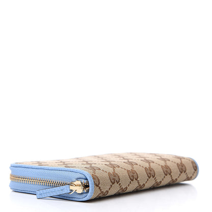Gucci Monogram Dollar Calfskin Zip Around Wallet Beige Ebony Mineral Blue 4 of 10