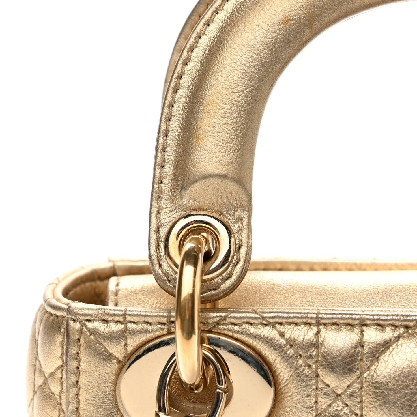 Metallic Lambskin Cannage Mini Lady Dior Gold
