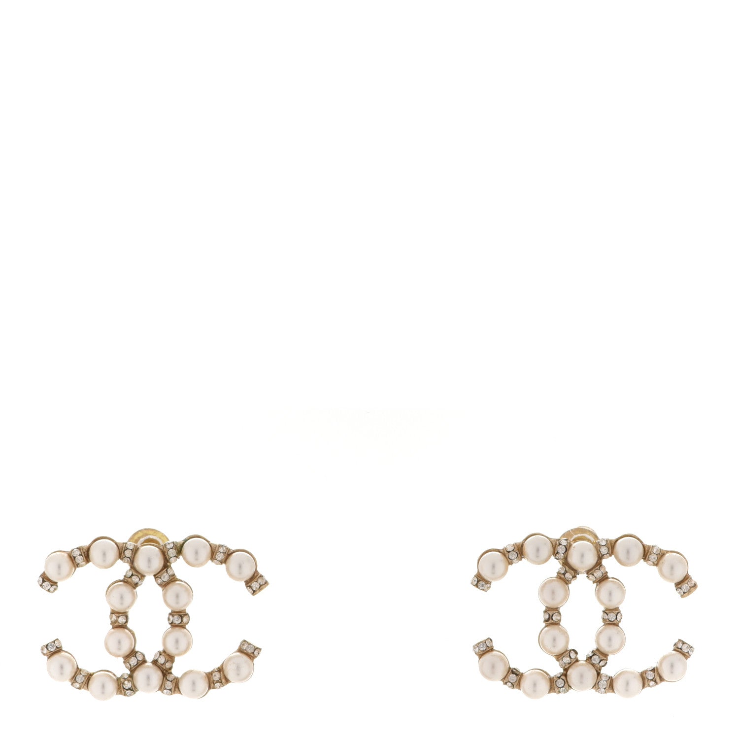 Chanel Pearl Crystal Nefertiti CC Earrings Gold 1 of 4