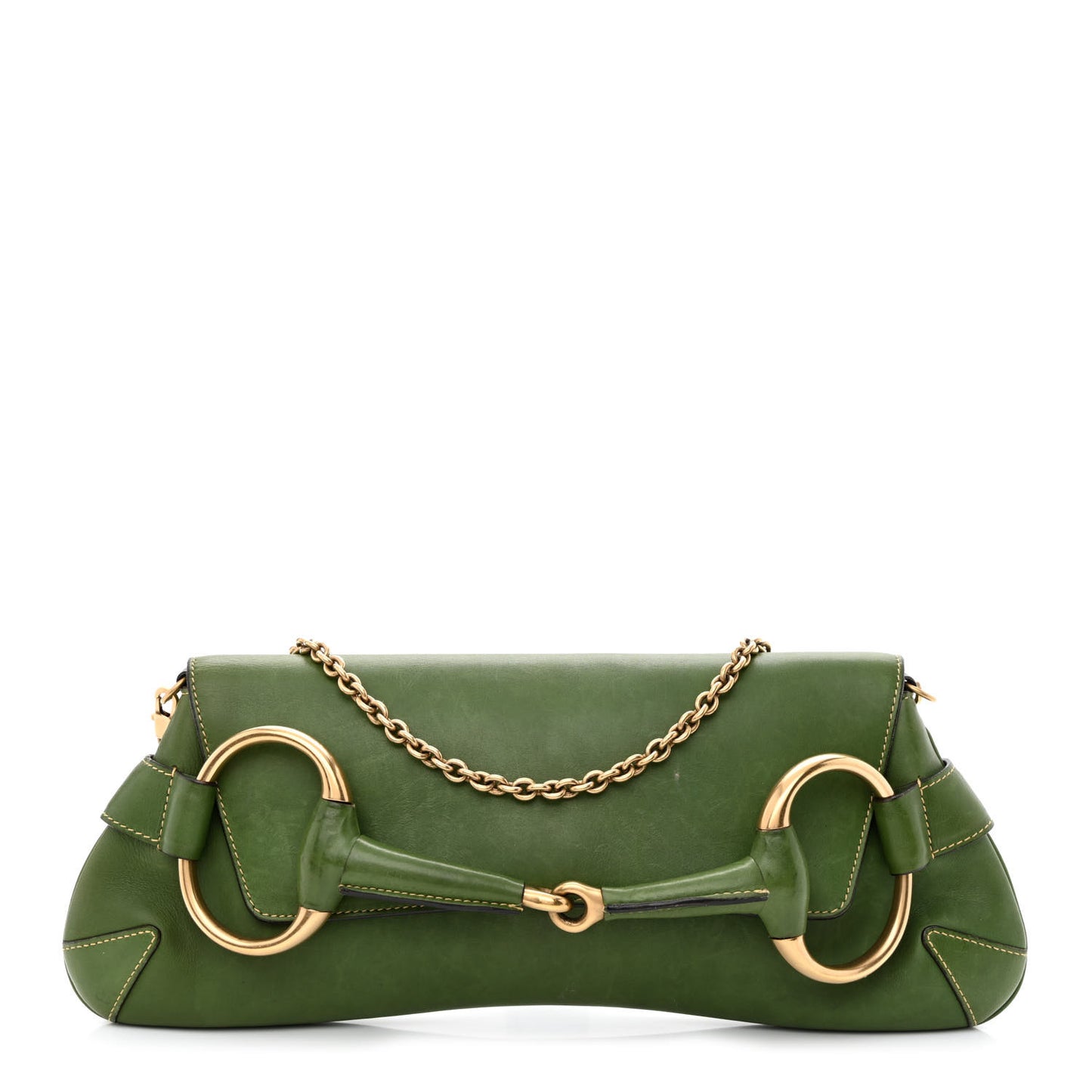 Calfskin Horsebit Chain Clutch Green