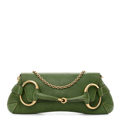 Gucci Calfskin Horsebit Chain Clutch Green 1 of 11