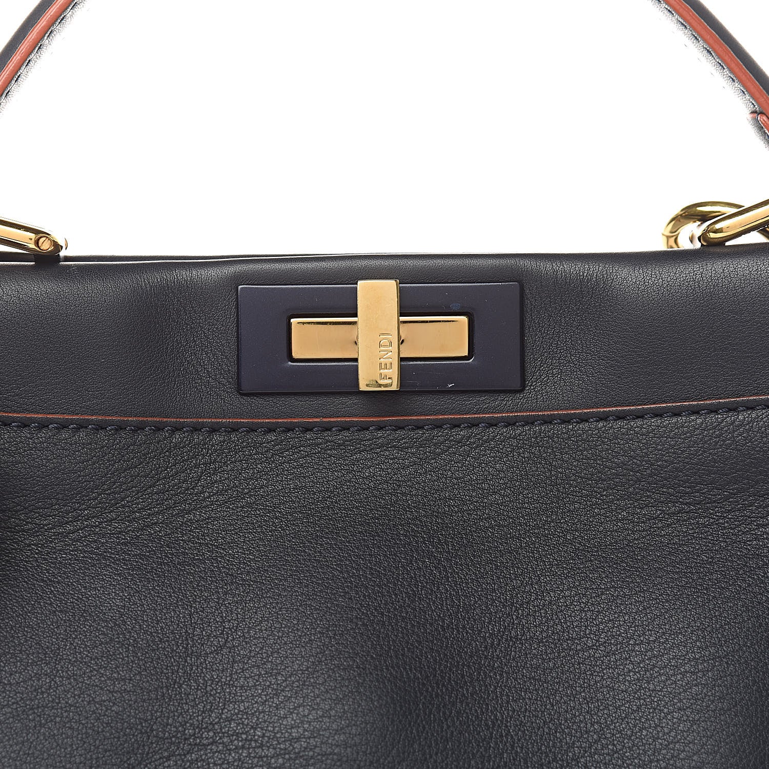 Fendi Vitello Seta Burro Medium Peekaboo Iconic Satchel Blue Notte Plaster 12 of 12