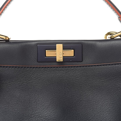 Fendi Vitello Seta Burro Medium Peekaboo Iconic Satchel Blue Notte Plaster 12 of 12