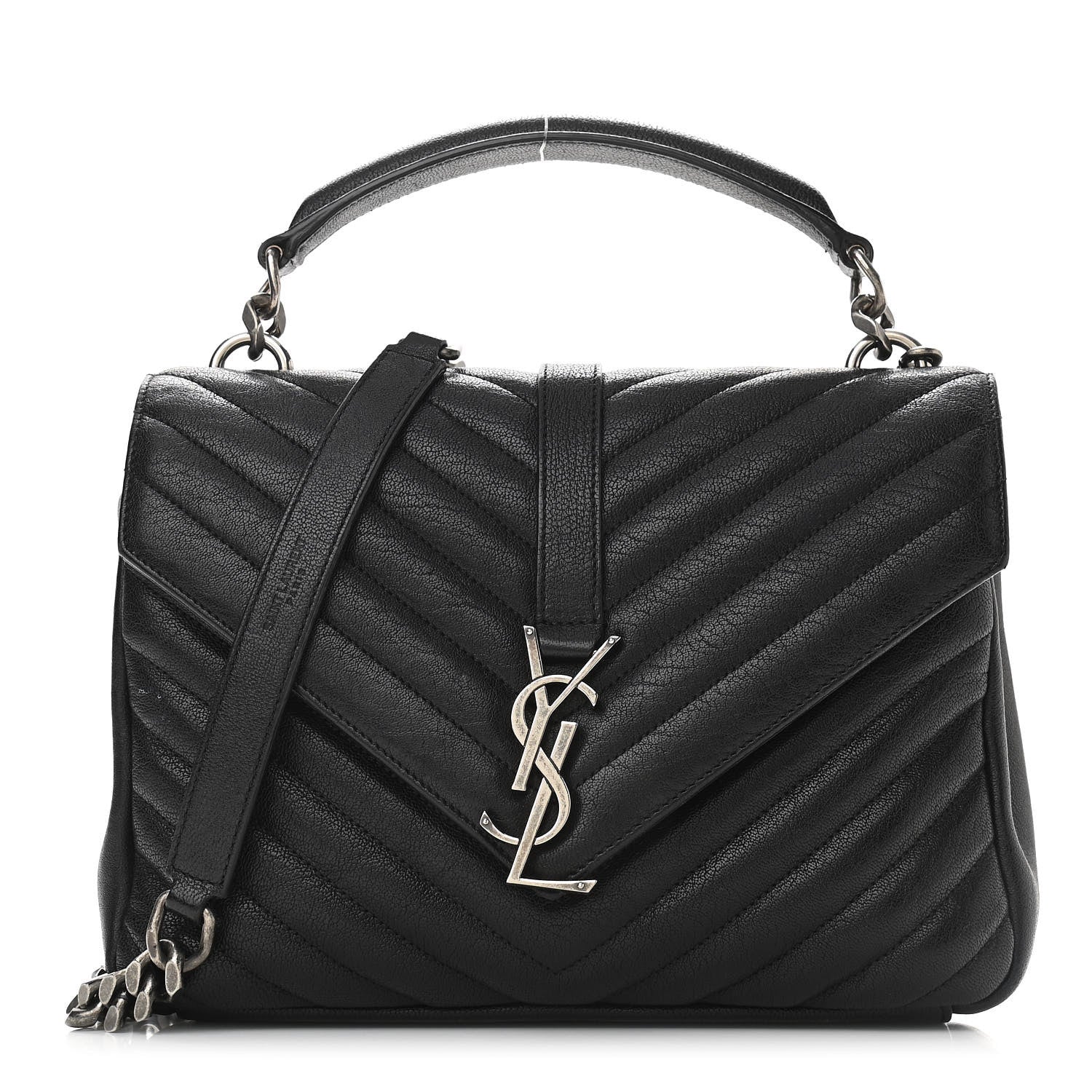 Saint Laurent Sheepskin Matelasse Chevron Monogram Medium College Bag Black 1 of 10