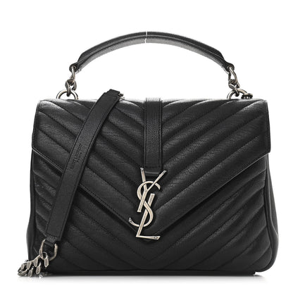 Saint Laurent Sheepskin Matelasse Chevron Monogram Medium College Bag Black 1 of 10
