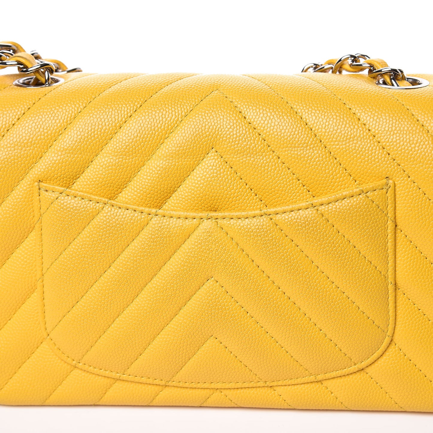 Caviar Chevron Quilted Mini Rectangular Flap Yellow