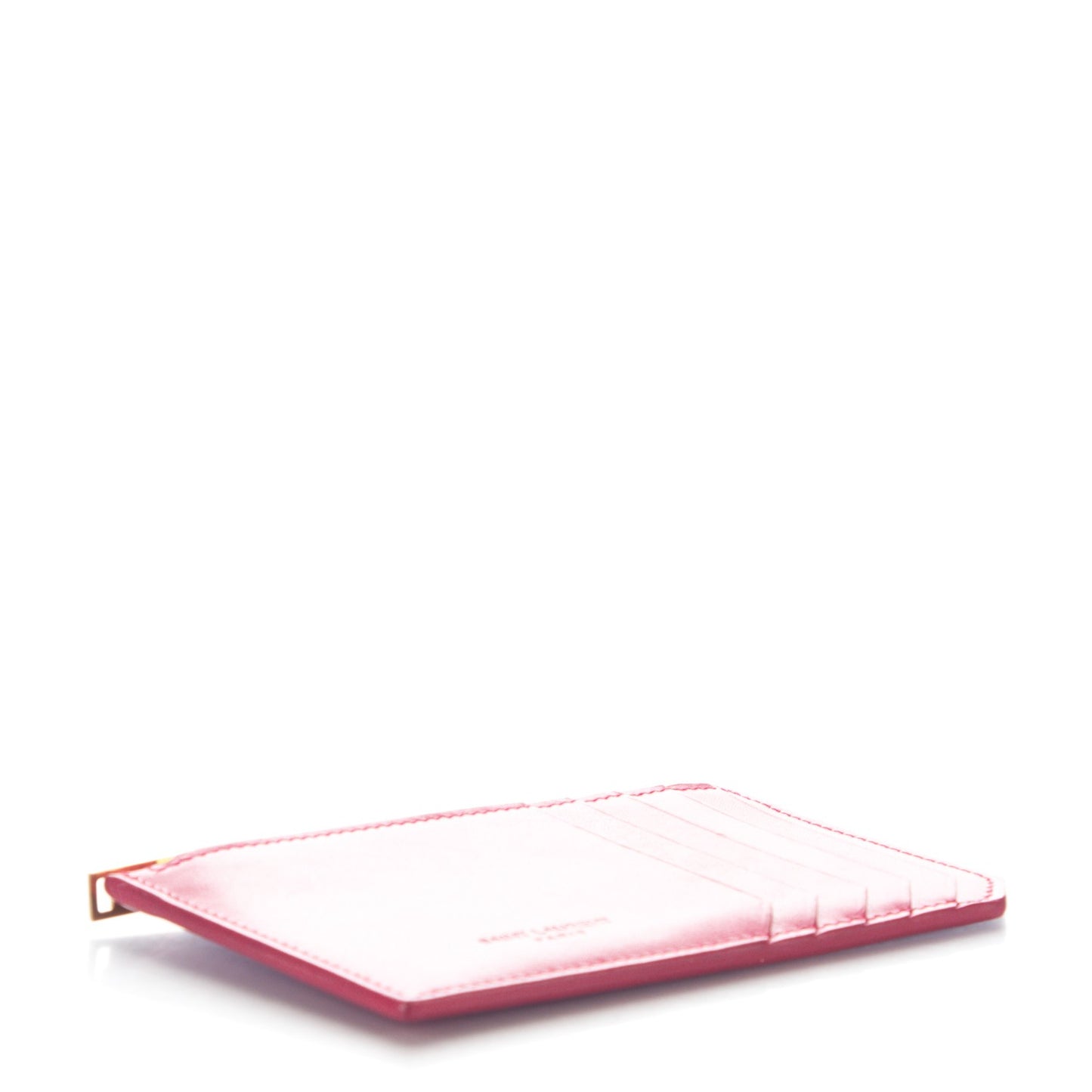Calfskin 5 Fragments Zip Pouch Card Holder Lipstick Fuchsia