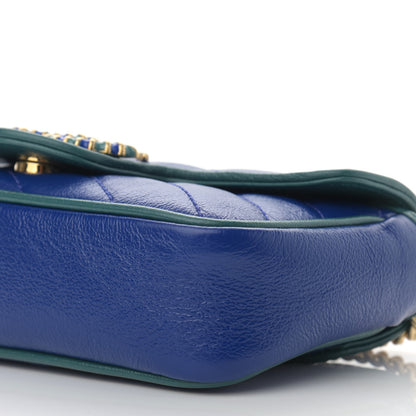 Gucci Azalea Calfskin Enamel Matelasse Diagonal Super Mini Torchon GG Marmont Shoulder Bag Imperial Blue Pavone 10 of 11