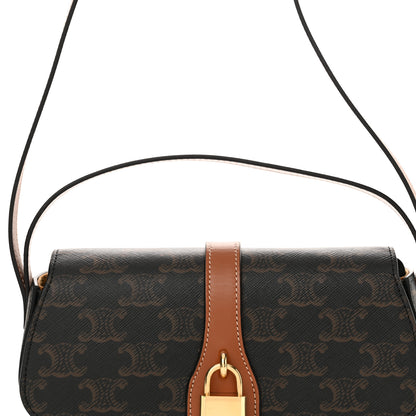 Celine Triomphe Canvas Calfskin Tabou Clutch on Strap Tan 9 of 12
