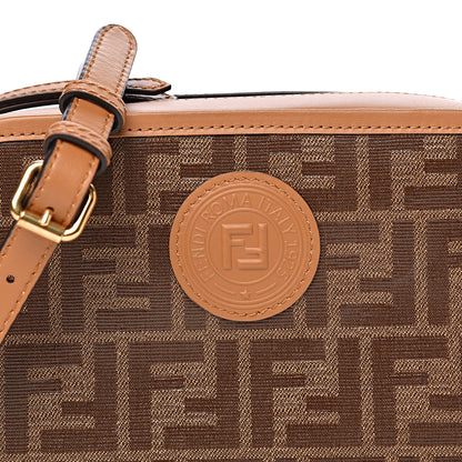 Fendi Glazed Fabric Vitello Century FF 1974 Stamp Patch Camera Case Mogano Panna Caramello 10 of 10