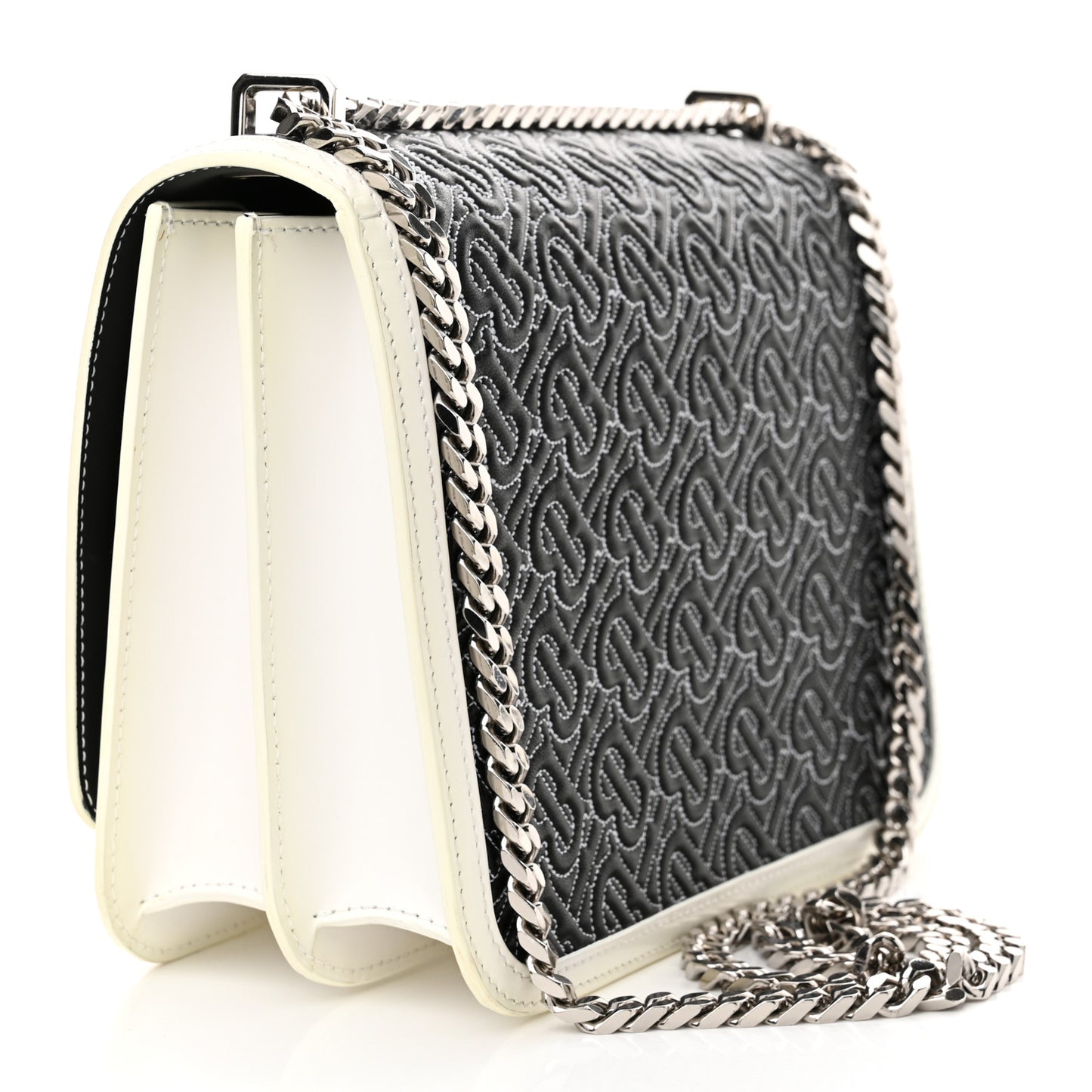 Calfskin Monogram Embossed Medium TB Chain Bag Black White