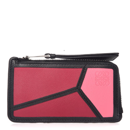 Loewe Calfskin Puzzle Colorblock Coin Card Holder Wild Rose Raspberry 1 of 7