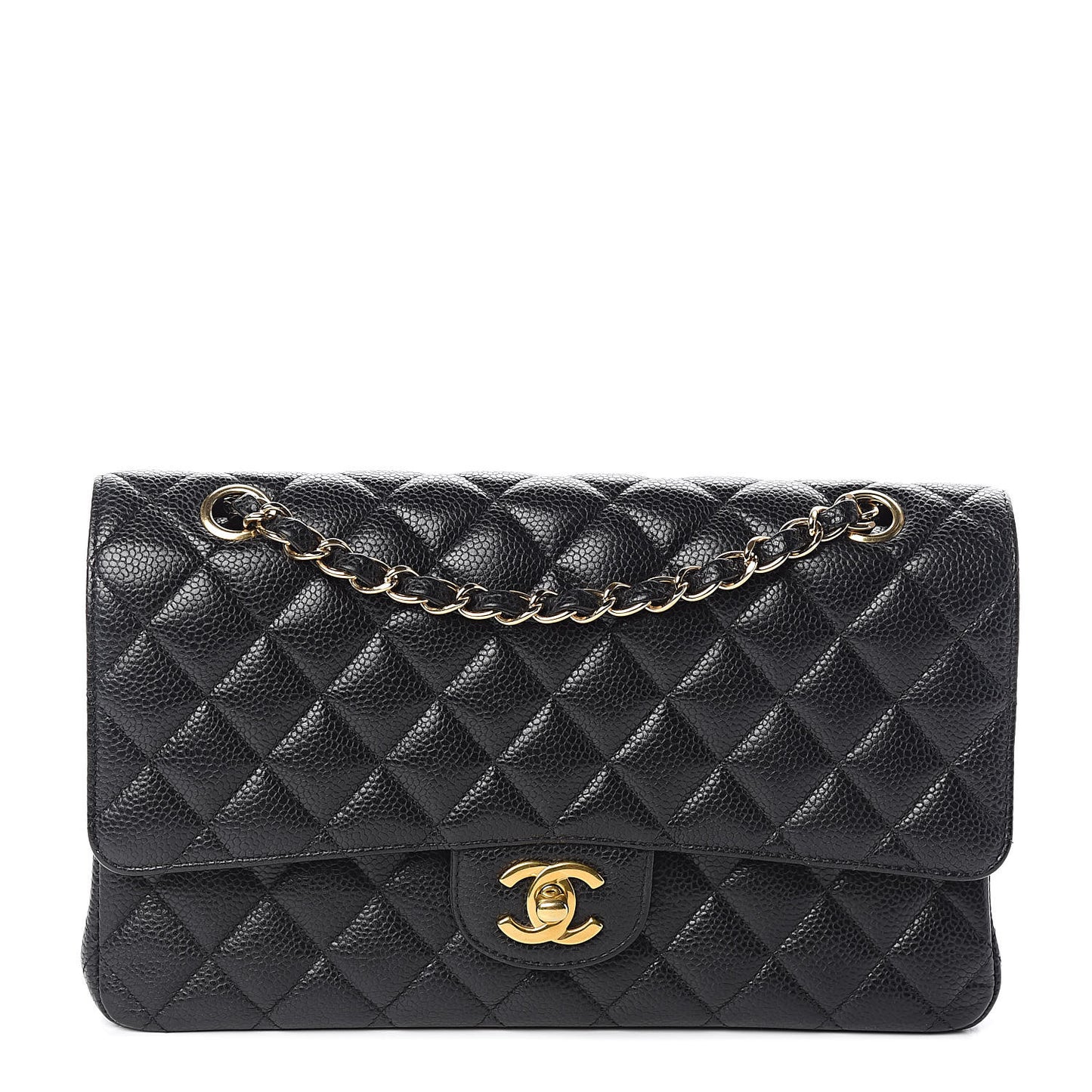 Caviar Quilted Medium Double Flap Black