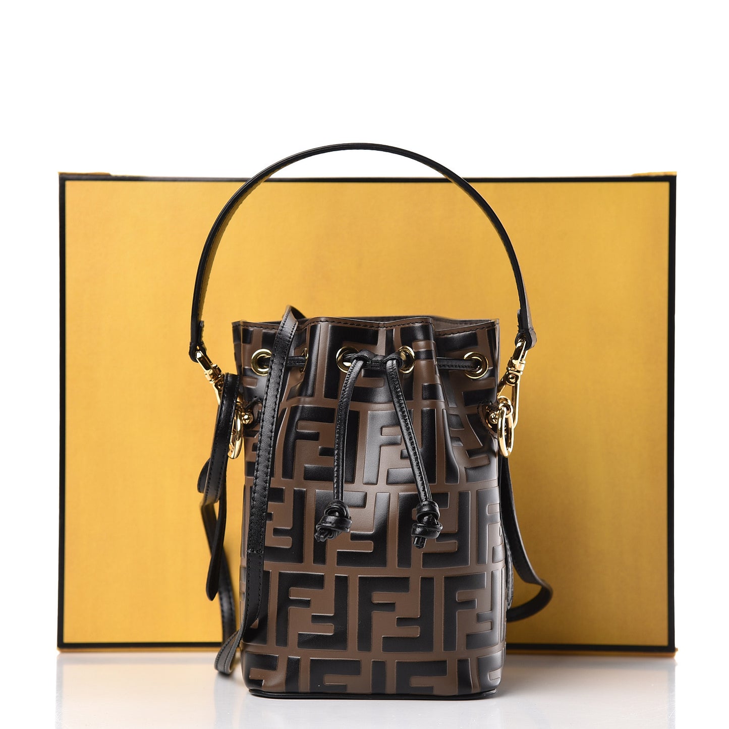 Vitello Liberty F is Fendi Bi-Color FF 1974 Embossed Mini Mon Tresor Bucket Bag Maya Black