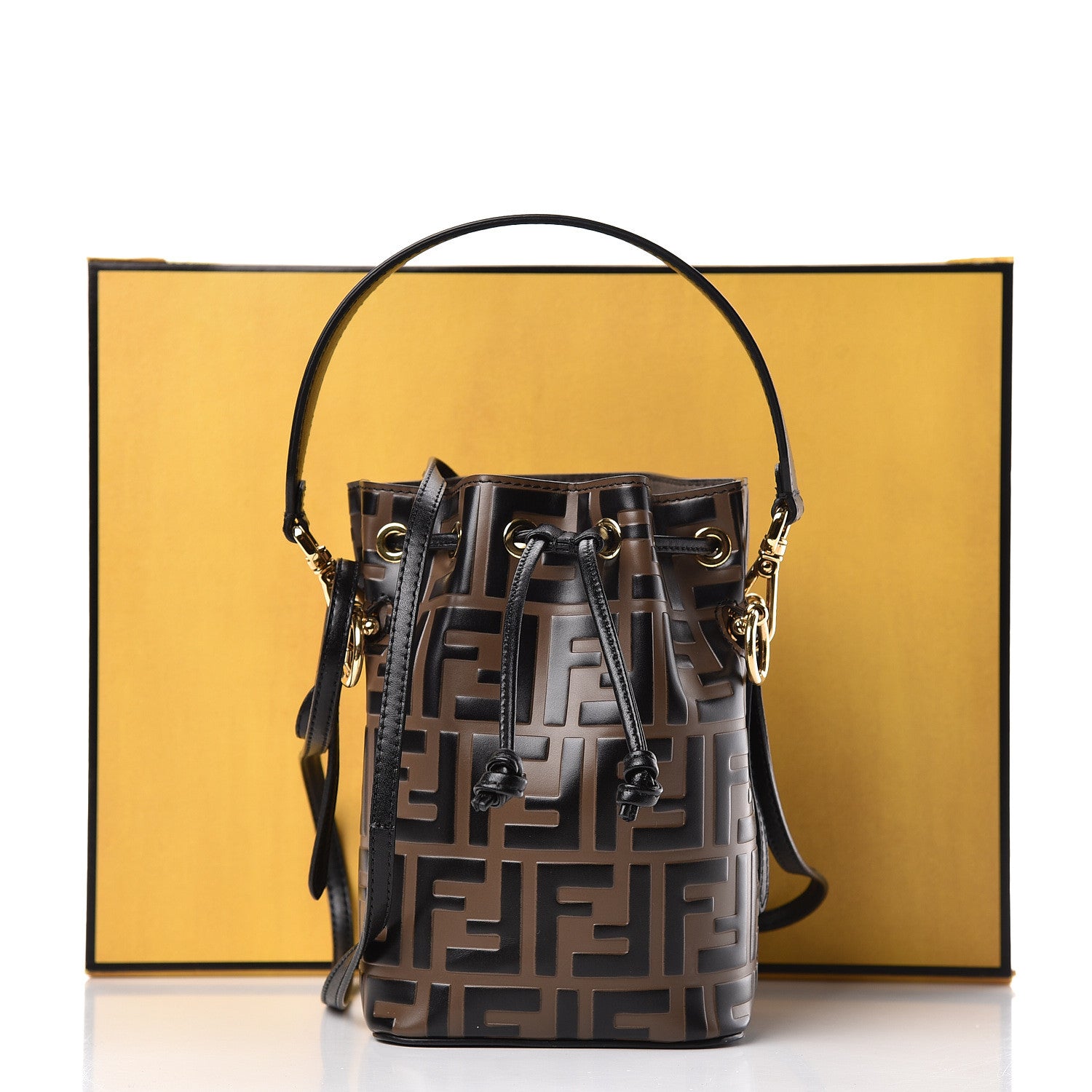 Fendi Vitello Liberty F is Fendi Bi-Color FF 1974 Embossed Mini Mon Tresor Bucket Bag Maya Black 11 of 11
