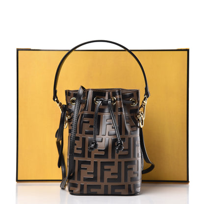 Fendi Vitello Liberty F is Fendi Bi-Color FF 1974 Embossed Mini Mon Tresor Bucket Bag Maya Black 11 of 11