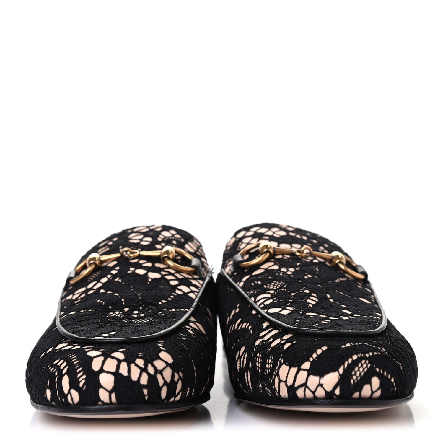 Gucci Lace Malaga Kid Womens Princetown Slippers 35.5 Black Skin Rose 2 of 4