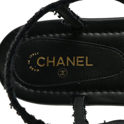 Chanel Tweed CC Turnlock Thong Sandals 39 Black 6 of 7