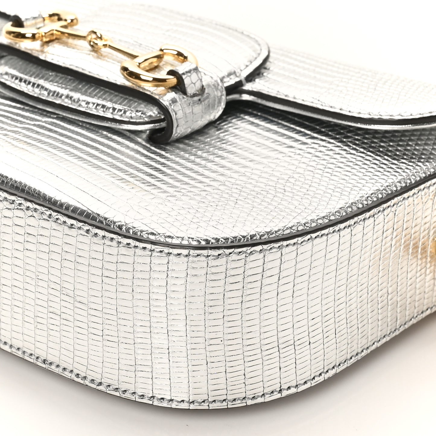 Lizard Mini Horsebit 1955 Shoulder Bag Silver