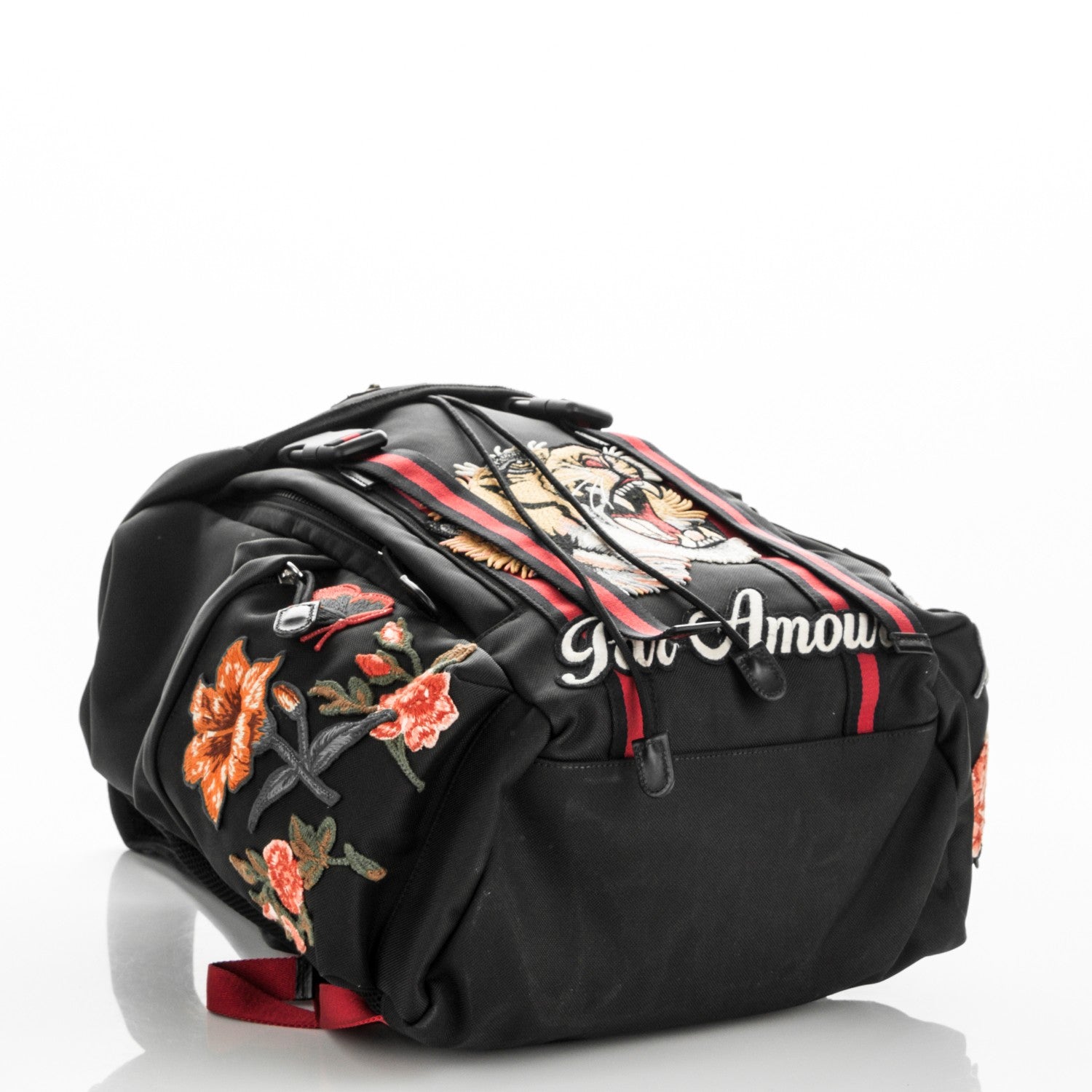 Gucci Nylon L'Aveugle Par Amour Embroidered Double Buckle Backpack Black 4 of 7